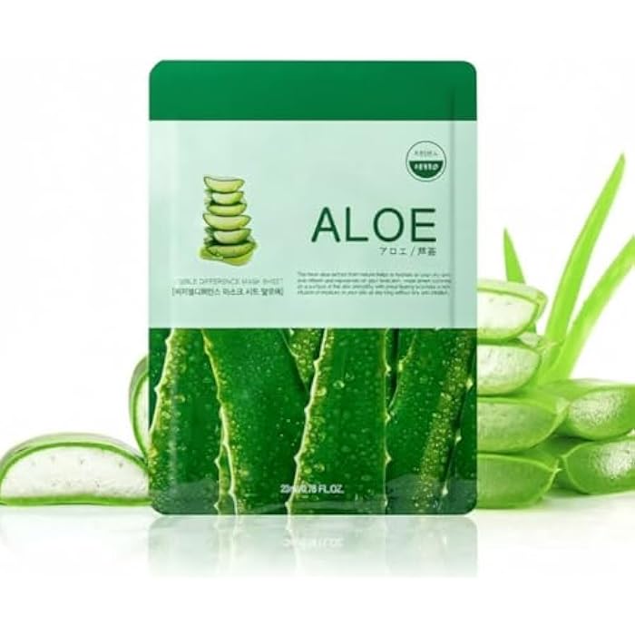 Sheet Mask - Hydrating Face Mask With Aloe - Korean Skincare for Intense Hydration Boost - 10 Piece Set - Aloe - 1 pc - Image 1